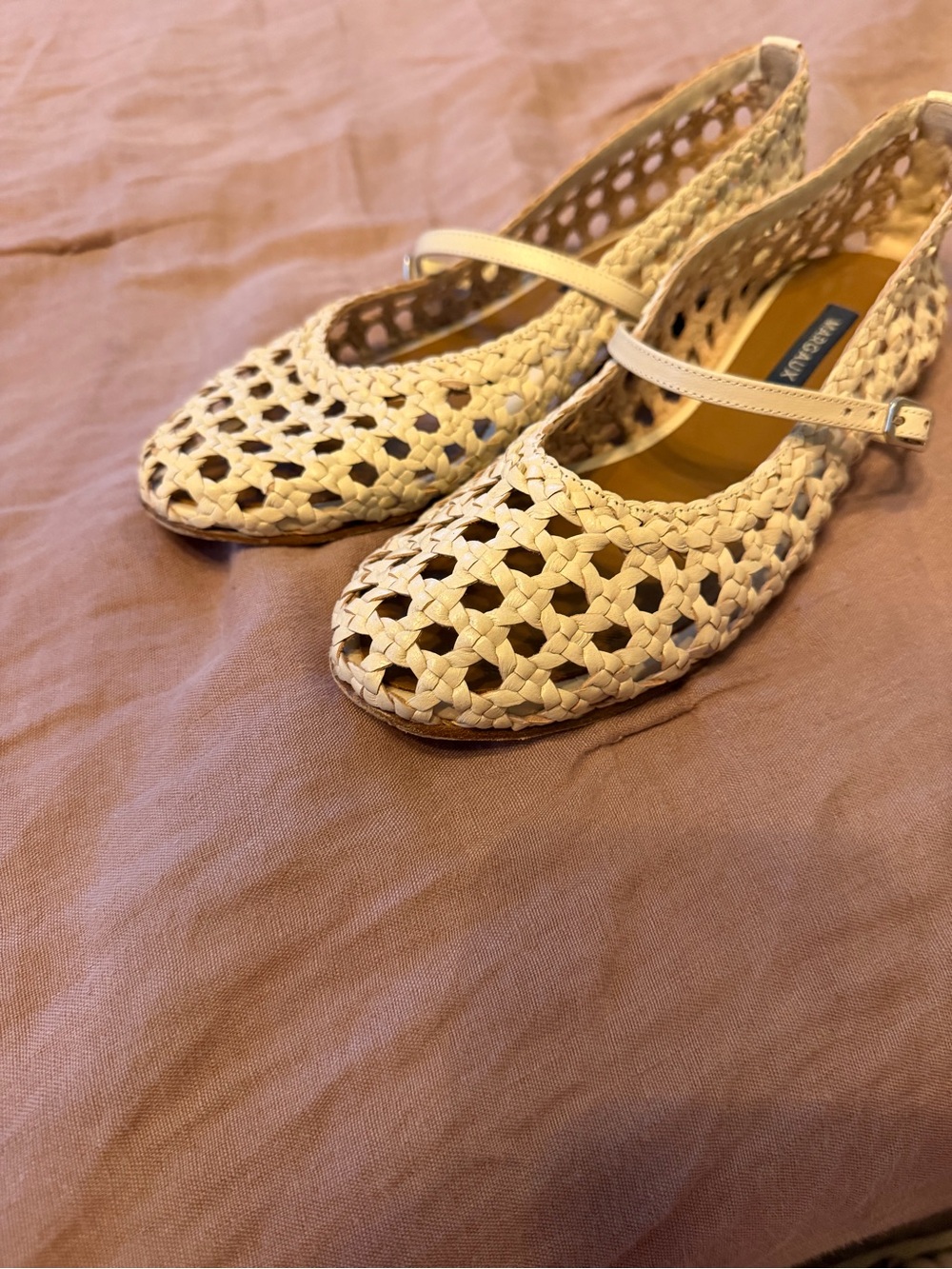Margaux Ivory Woven Ankle-Strap Flats - Picture 2 of 3